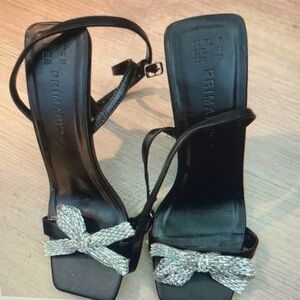Primark Black Heels with Silver Bow Accents